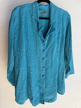 URU SILK JACKET blouse kimono cardigan L XL washable Long Sleeve vintage Top